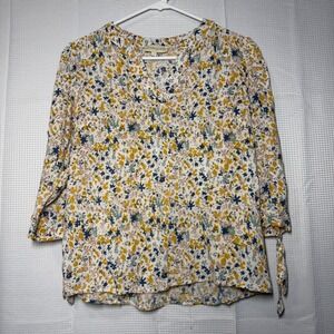 Cynthia Rowley Floral V-Neck Blouse S Multicolor Tie Sleeve Rayon